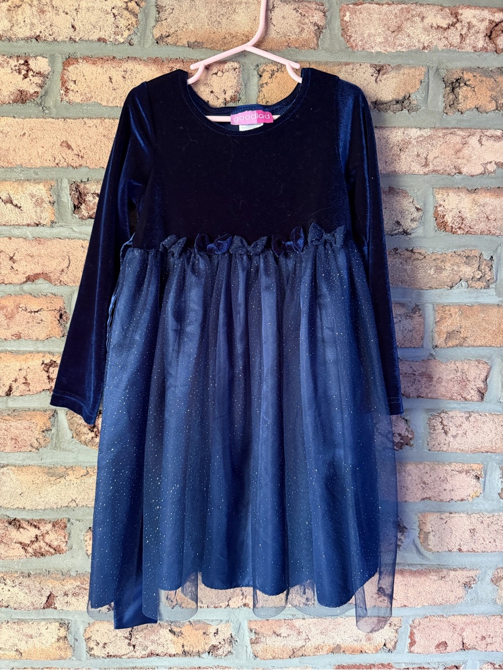 Good Lad Girls' Navy Velvet Bodice with Sparkle Tulle Dress